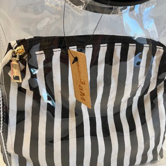Clear Transparent Tote & Striped Make-Up Case - Bag in Bag - 2 for 1- NWT - Picture 5 of 6